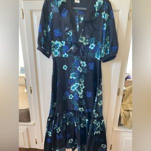 “Warm” Black Blue floral v-neck maxi dress